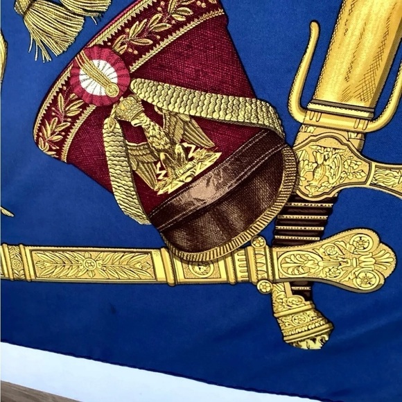 HERMES PARIS GRAND UNIFORME Blue By Joachim Metz Scarf Silk 35" SQR EX COND - Picture 11 of 14